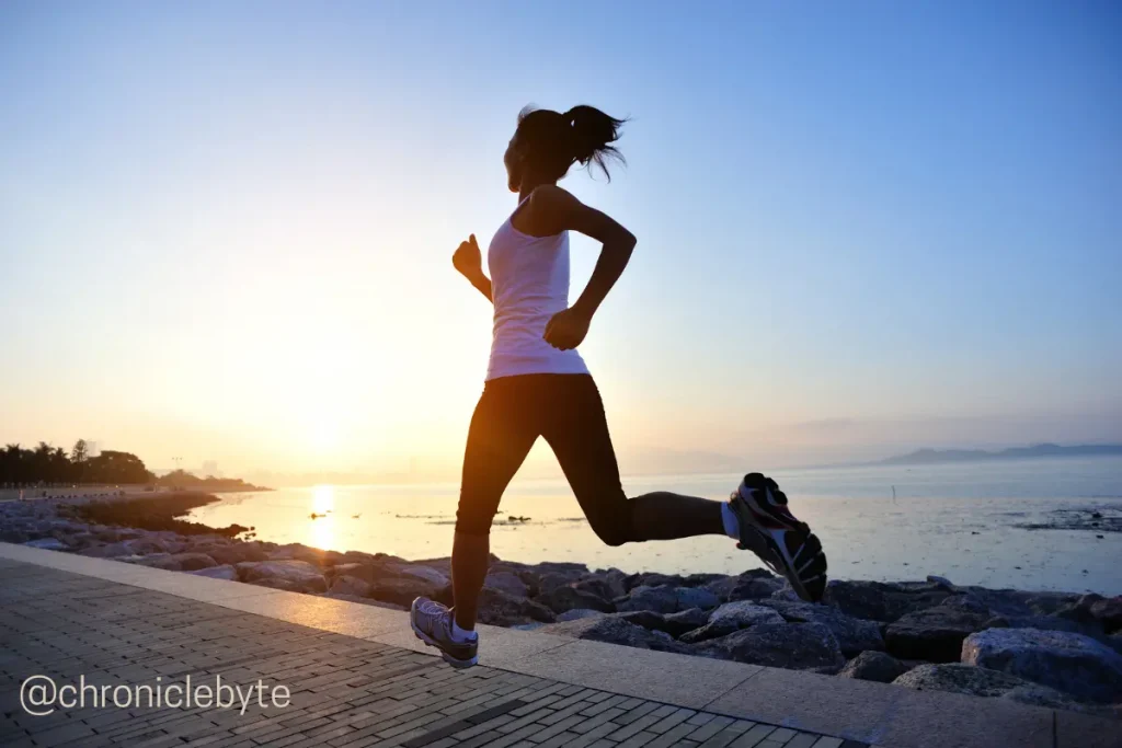A woman was running in outdoor