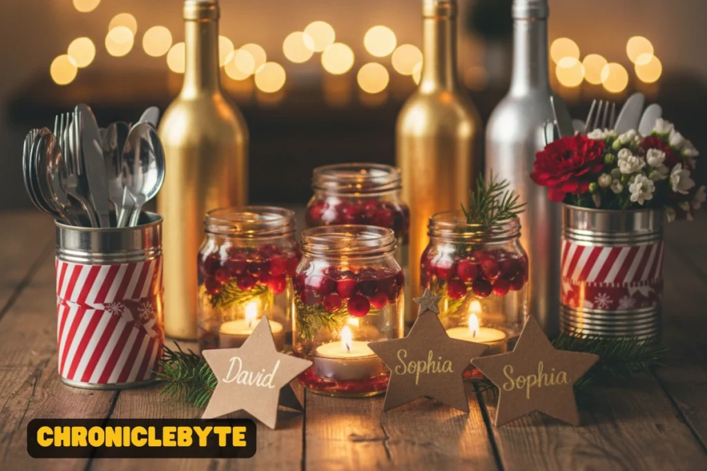 Easy DIY Projects candle jar decor for christmas dinner