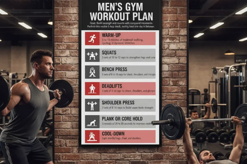 Men’s Gym Workout Plan (Beginner-Friendly)
