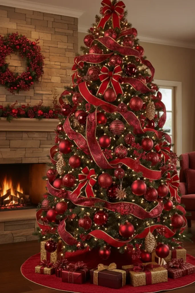 Red and Burgundy Christmas Tree idea