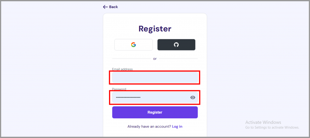log-in page of hostinger